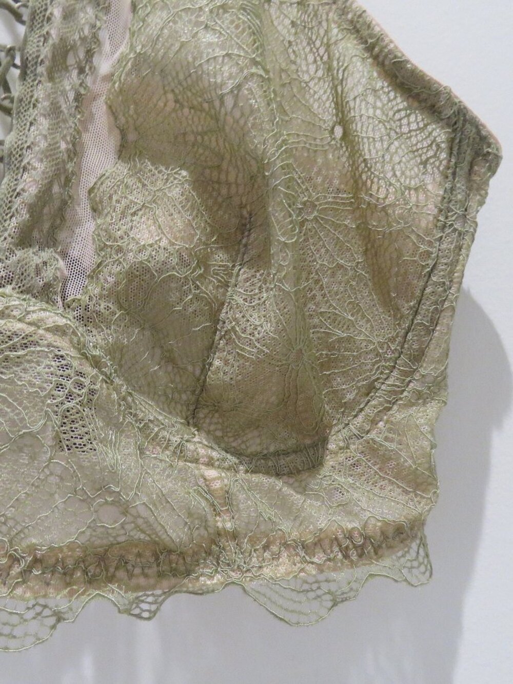 VICTORIA'S SECRET Very Sexy High Neck Lace Up Sage Green Lace Bralette XL Fairy - Picture 6 of 13